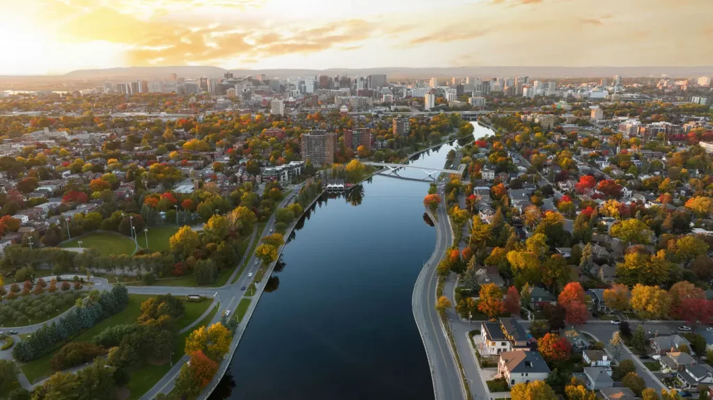 Ottawa Glebe Canal Sunset Houses Aerial